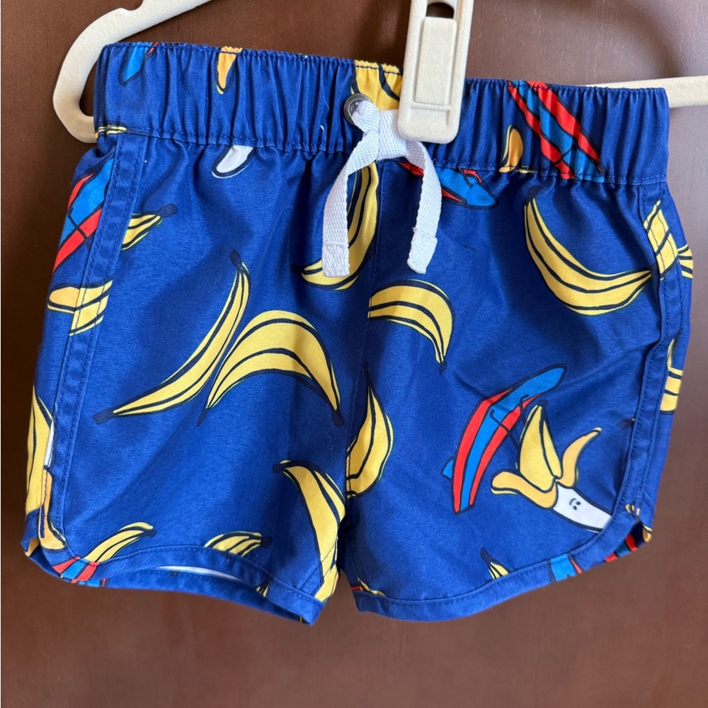 Hanna Andersson Blue Banana Print Swim Trunks
